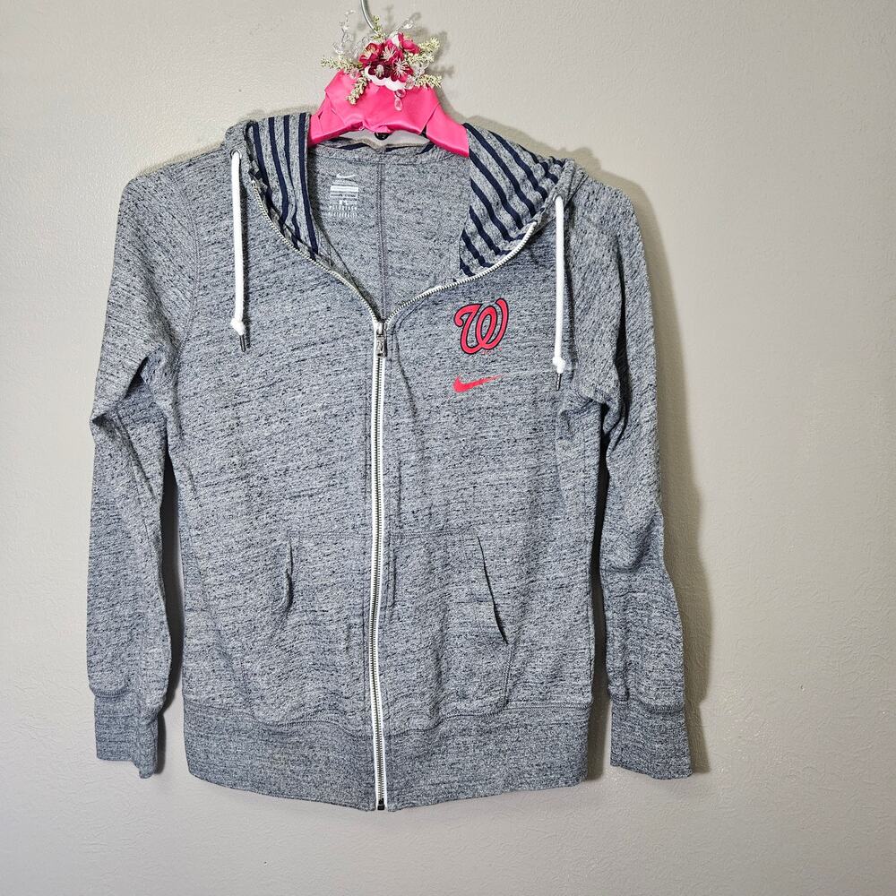Nike Women Washington Nationals FullZip Hoodie L Gray GameDay Athleisure Sporty